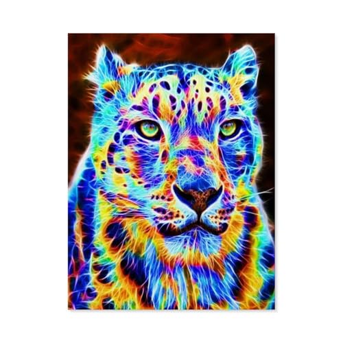 BEAYODKP Malen Nach Zahlen Erwachsene Kinder，Bunt Leopard Tiere，Leinen Segeltuch, DIY Ölgemälde Weihnachten Geschenke Ohne Rahmen Wand Kunst Hauptdekoration（50x60cm） 19.6x23.6 pouces-E22 von BEAYODKP