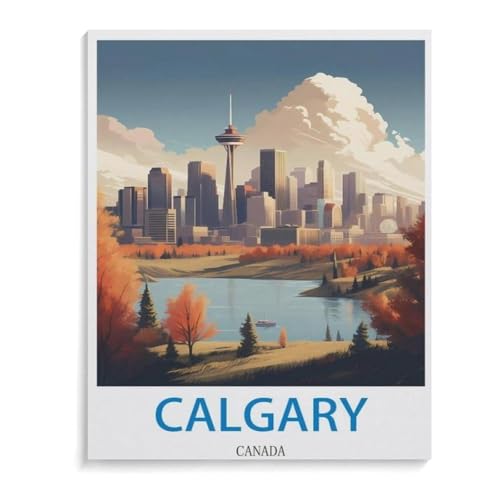 BEAYODKP Malen Nach Zahlen Erwachsene Kinder,Calgary Kanada Vintage Reiseplakate,Leinen Segeltuch, DIY Ölgemälde Weihnachten Geschenke Ohne Rahmen Wand Kunst Hauptdekoration(40x50cm-L62 von BEAYODKP