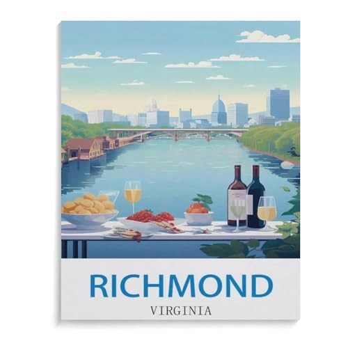 BEAYODKP Malen Nach Zahlen Erwachsene Kinder，Vintages Reiseplakat Richmond Virginia，Leinen Segeltuch, DIY Ölgemälde Weihnachten Geschenke Ohne Rahmen Wand Kunst Hauptdekoration（20x30cm）-I42 von BEAYODKP