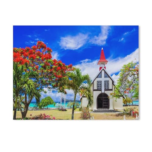 BEAYODKP Malen Nach Zahlen Erwachsene und Kinder,Blühender Flammenbaum auf Mauritius,DIY Malen Nach Zahlen, mit Pinseln Malerei Kits Erwachsene Kunsthandwerk für Zuhause（50x60cm） 19.6x23.6 Zoll-443 von BEAYODKP