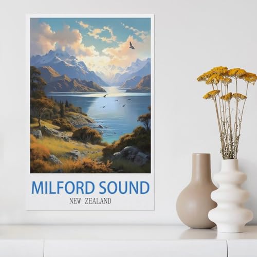 BEAYODKP Malen Nach Zahlen Erwachsene und Kinder，Milford Sound Neuseeland，DIY Malen Nach Zahlen, mit Pinseln Malerei Kits Erwachsene Kunsthandwerk für Zuhause(30x40cm-Y43 von BEAYODKP