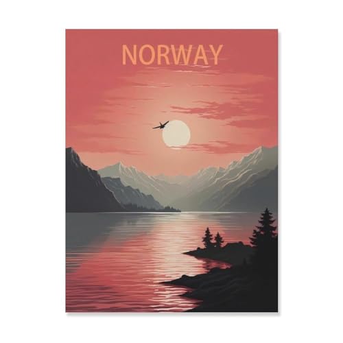 BEAYODKP Malen Nach Zahlen Erwachsene und Kinder，Norwegen, Berg, Sonnenuntergang，DIY Malen Nach Zahlen, mit Pinseln Malerei Kits Erwachsene Kunsthandwerk für Zuhause（20x30cm）-Q23 von BEAYODKP