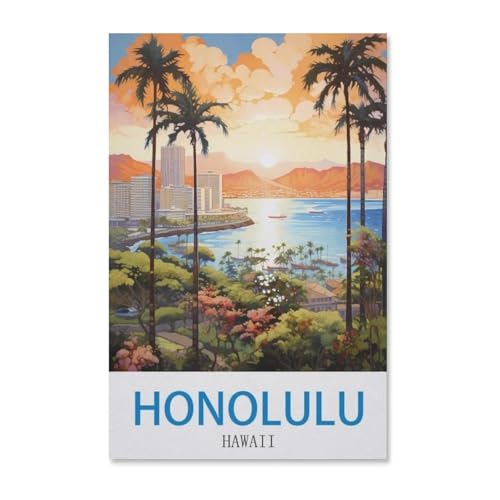 BEAYODKP Malen Nach Zahlen Erwachsene und Kinder，Vintages Reiseplakat Honolulus Hawaii，DIY Malen Nach Zahlen, mit Pinseln Malerei Kits Erwachsene Kunsthandwerk für Zuhause（20x30cm）-G23 von BEAYODKP