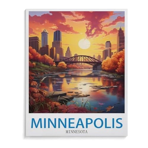 BEAYODKP Malen Nach Zahlen Erwachsene und Kinder，Vintages Reiseplakat Minneapolis Minnesota，DIY Malen Nach Zahlen, mit Pinseln Malerei Kits Erwachsene Kunsthandwerk für Zuhause（40x50cm）-I63 von BEAYODKP