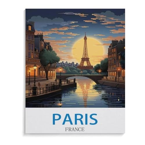 BEAYODKP Malen Nach Zahlen Erwachsene und Kinder，Vintages Reiseplakat Paris Frankreich，DIY Malen Nach Zahlen, mit Pinseln Malerei Kits Erwachsene Kunsthandwerk für Zuhause（50x60cm）-J3 von BEAYODKP