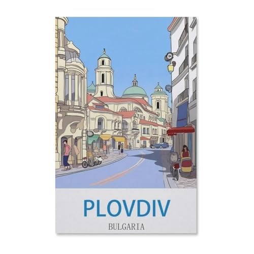 BEAYODKP Malen Nach Zahlen Erwachsene und Kinder，Vintages Reiseplakat Plovdiv Bulgarien，DIY Malen Nach Zahlen, mit Pinseln Malerei Kits Erwachsene Kunsthandwerk für Zuhause（50x60cm）-H23 von BEAYODKP