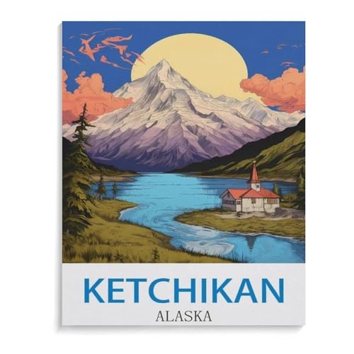 BEAYODKP Malen Nach Zahlen Kits,Ketchikan Alaska Vintages Reiseplakat,Malen Nach Zahlen Für Erwachsene Und Kinder DIY Ölgemälde Geschenk-Kits(20x30cm-L49 von BEAYODKP