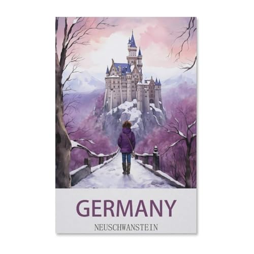 BEAYODKP Malen Nach Zahlen Kits，Neuschwanstein Deutschland Vintages Reiseplakat，Malen Nach Zahlen Für Erwachsene Und Kinder DIY Ölgemälde Geschenk-Kits（50x60cm）-H69 von BEAYODKP