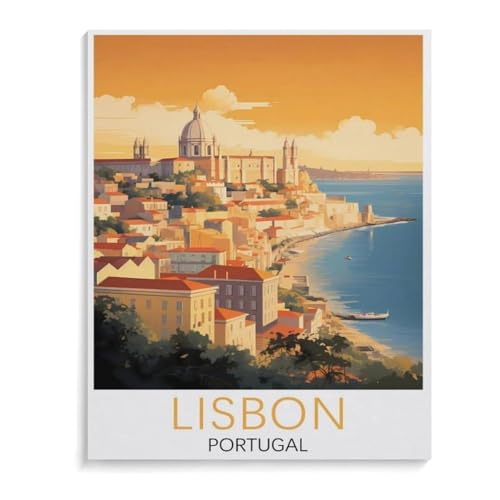 BEAYODKP Malen Nach Zahlen Kits，Vintage-Reiseplakat Lissabon, Portugal，Malen Nach Zahlen Für Erwachsene Und Kinder DIY Ölgemälde Geschenk-Kits（20x30cm） 7.8x11.8 Zoll-D69 von BEAYODKP