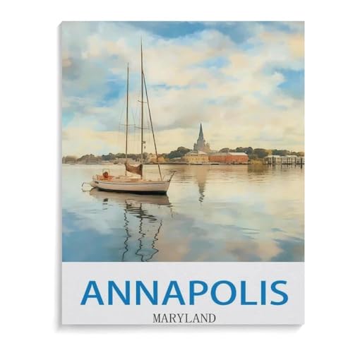 BEAYODKP Malen Nach Zahlen Kits，Vintages Reiseplakat Annapolis Maryland，Malen Nach Zahlen Für Erwachsene Und Kinder DIY Ölgemälde Geschenk-Kits（20x30cm）-I69 von BEAYODKP