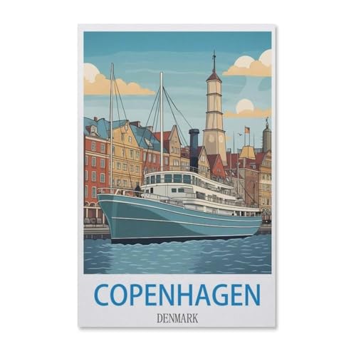 BEAYODKP Malen Nach Zahlen Kits，Vintages Reiseplakat Kopenhagen Dänemark，Malen Nach Zahlen Für Erwachsene Und Kinder DIY Ölgemälde Geschenk-Kits（50x60cm）-F9 von BEAYODKP