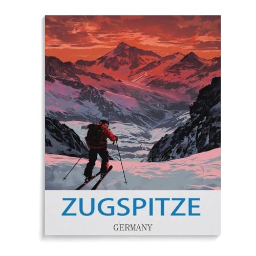 BEAYODKP Malen Nach Zahlen Kits，Zugspitze Vintage Deutschland Reiseplakat Ski Design，Malen Nach Zahlen Für Erwachsene Und Kinder DIY Ölgemälde Geschenk-Kits（50x60cm） 19.6x23.6 Zoll-B9 von BEAYODKP