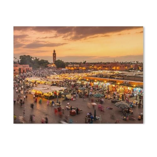 BEAYODKP Malen nach Zahlen,Abendlicher Jamaa EL-Fna-Marktplatz, Marrakesch, Marokko,DIY Set für Kinder Erwachsene Leinwand Acrylgemälde Kunsthandwerk Zuhause bunte（40x50cm） 15.7x19.6 Zoll-453 von BEAYODKP