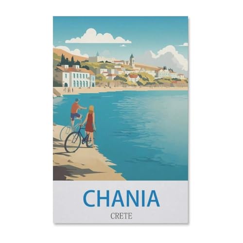 BEAYODKP Malen nach Zahlen，Chania Kreta Vintages Reiseplakat，diy malen nach zahlen erwachsene landsch Mit Pinsel und Acrylfarbe Kits Theme Digital Home Wall Artwork（20x30cm）-F66 von BEAYODKP