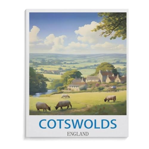 BEAYODKP Malen nach Zahlen，Cotswolds Vintage Reiseplakat England，Kit für Erwachsene Kinder Anfänger DIY Leinwand Malen nach Zahlen für Kein Rahmen（30x40cm） 11.8x15.7 Zoll-C24 von BEAYODKP