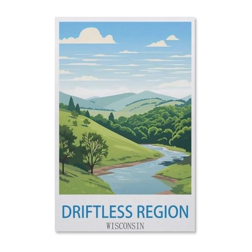 BEAYODKP Malen nach Zahlen，Driftless Region Wisconsin Vintages Reiseplakat，diy malen nach zahlen erwachsene landsch Mit Pinsel und Acrylfarbe Kits Theme Digital Home Wall Artwork（40x50cm）-F46 von BEAYODKP