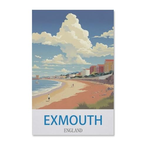 BEAYODKP Malen nach Zahlen，Exmouth Vintage Reiseplakat England，diy malen nach zahlen erwachsene landsch Mit Pinsel und Acrylfarbe Kits Theme Digital Home Wall Artwork（40x50cm）-H46 von BEAYODKP