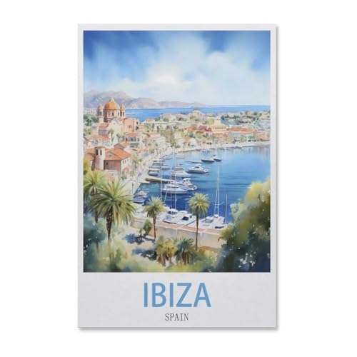 BEAYODKP Malen nach Zahlen，Ibiza Spanien Vintages Reiseplakat，Kit für Erwachsene Kinder Anfänger DIY Leinwand Malen nach Zahlen für Kein Rahmen（50x60cm）-H84 von BEAYODKP