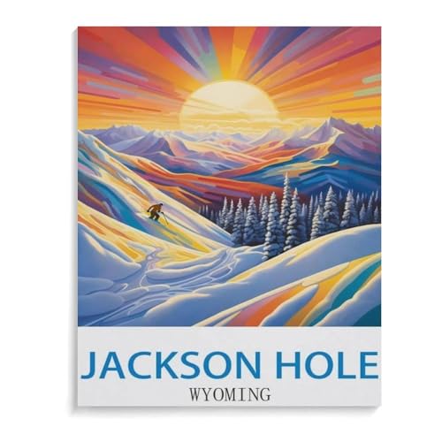 BEAYODKP Malen nach Zahlen,Jackson Hole Wyoming-Plakat,diy malen nach zahlen erwachsene landsch Mit Pinsel und Acrylfarbe Kits Theme Digital Home Wall Artwork(40x50cm-L86 von BEAYODKP