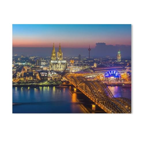 BEAYODKP Malen nach Zahlen,Kölner Altstadt bei Sonnenuntergang mit Dom und Hohenzollernbrücke,diy Malen Nach Zahlen landsch Mit Pinsel und Acrylfarbe Kits Theme Digital Home Wall Artwork（50x60cm）-106 von BEAYODKP