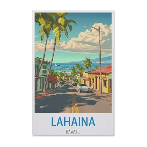 BEAYODKP Malen nach Zahlen，Lahaina Hawaiianisches Vintages Reiseplakat，diy malen nach zahlen erwachsene landsch Mit Pinsel und Acrylfarbe Kits Theme Digital Home Wall Artwork（40x50cm）-F86 von BEAYODKP