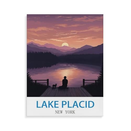 BEAYODKP Malen nach Zahlen,Lake Placid New York, Sonnenuntergang,Kit für Erwachsene Kinder Anfänger DIY Leinwand Malen nach Zahlen für Kein Rahmen(20x30cm-N64 von BEAYODKP