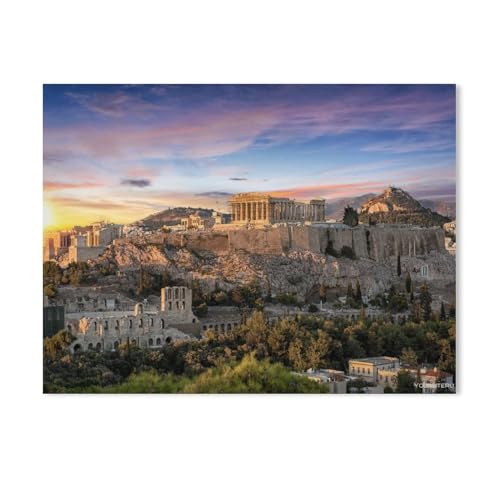 BEAYODKP Malen nach Zahlen,Parthenon-Tempel auf der Akropolis von Athen, Griechenland,Kit für Erwachsene Kinder Anfänger DIY Leinwand Malen nach Zahlen für Kein Rahmen（30x40cm） 11.8x15.7 Zoll-504 von BEAYODKP