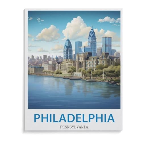 BEAYODKP Malen nach Zahlen，Philadelphia, Pennsylvania，diy malen nach zahlen erwachsene landsch Mit Pinsel und Acrylfarbe Kits Theme Digital Home Wall Artwork（40x50cm）-I86 von BEAYODKP