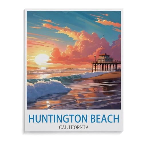 BEAYODKP Malen nach Zahlen，Poster von Huntington Beach, Kalifornien，Kit für Erwachsene Kinder Anfänger DIY Leinwand Malen nach Zahlen für Kein Rahmen（20x30cm） 7.8x11.8 Zoll-D64 von BEAYODKP