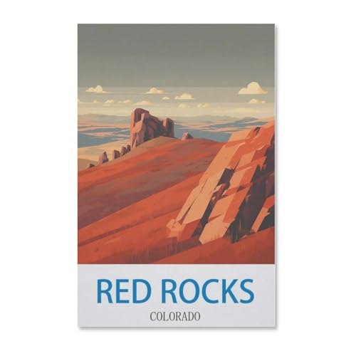 BEAYODKP Malen nach Zahlen，Red Rocks Colorado Vintages Reiseplakat，diy malen nach zahlen erwachsene landsch Mit Pinsel und Acrylfarbe Kits Theme Digital Home Wall Artwork（20x30cm）-G6 von BEAYODKP