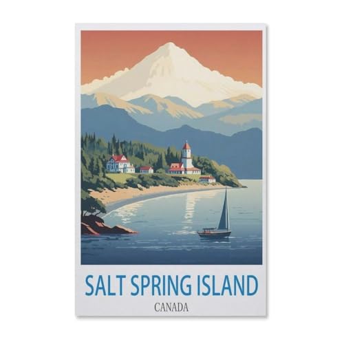 BEAYODKP Malen nach Zahlen，Salt Spring Island - Vintages Reiseplakat，Kit für Erwachsene Kinder Anfänger DIY Leinwand Malen nach Zahlen für Kein Rahmen（50x60cm）-F4 von BEAYODKP