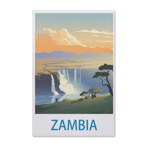 BEAYODKP Malen nach Zahlen，Sambia Vintage-Reiseplakat，Kit für Erwachsene Kinder Anfänger DIY Leinwand Malen nach Zahlen für Kein Rahmen（20x30cm）-F64 von BEAYODKP