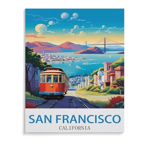 BEAYODKP Malen nach Zahlen，San Francisco, Kalifornien，Kit für Erwachsene Kinder Anfänger DIY Leinwand Malen nach Zahlen für Kein Rahmen（30x40cm） 11.8x15.7 Zoll-A4 von BEAYODKP