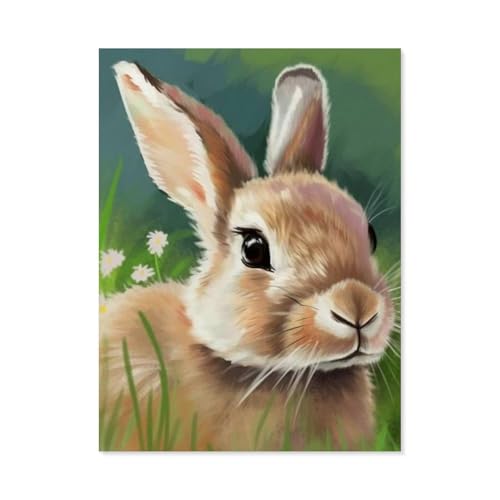 BEAYODKP Malen nach Zahlen，Süßer Hase, Tier blume，Kit für Erwachsene Kinder Anfänger DIY Leinwand Malen nach Zahlen für Kein Rahmen（50x60cm） 19.6x23.6 pouces-C44 von BEAYODKP