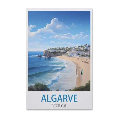 BEAYODKP Malen nach Zahlen，Vintage-Reiseplakat Algarve Portugal，diy malen nach zahlen erwachsene landsch Mit Pinsel und Acrylfarbe Kits Theme Digital Home Wall Artwork（50x60cm）-G66 von BEAYODKP