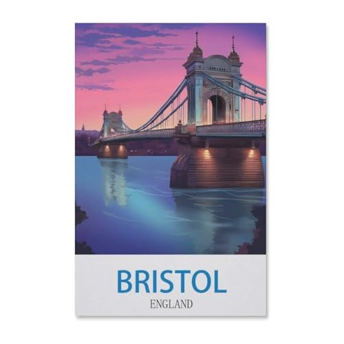 BEAYODKP Malen nach Zahlen，Vintage-Reiseplakat Bristol England，diy malen nach zahlen erwachsene landsch Mit Pinsel und Acrylfarbe Kits Theme Digital Home Wall Artwork（20x30cm）-H26 von BEAYODKP