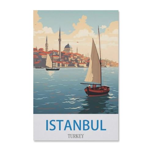 BEAYODKP Malen nach Zahlen，Vintage-Reiseplakat Istanbul Türkiye，diy malen nach zahlen erwachsene landsch Mit Pinsel und Acrylfarbe Kits Theme Digital Home Wall Artwork（20x30cm）-G46 von BEAYODKP