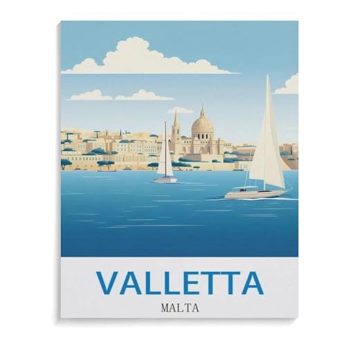 BEAYODKP Malen nach Zahlen，Vintage-Reiseplakat Valletta Malta，diy malen nach zahlen erwachsene landsch Mit Pinsel und Acrylfarbe Kits Theme Digital Home Wall Artwork（30x40cm）-I6 von BEAYODKP