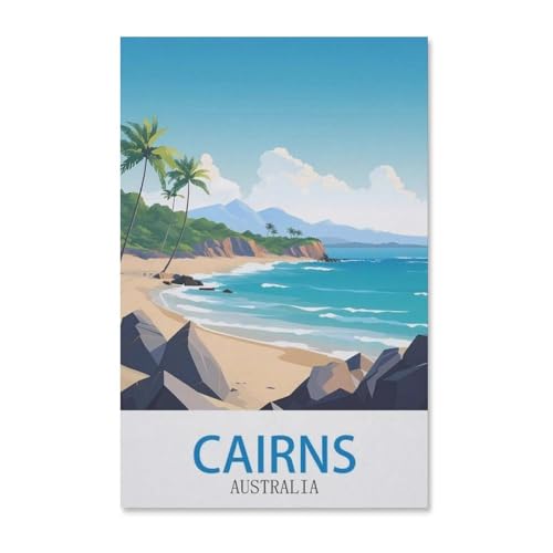 BEAYODKP Malen nach Zahlen，Vintages Reiseplakat Cairns Australien，diy malen nach zahlen erwachsene landsch Mit Pinsel und Acrylfarbe Kits Theme Digital Home Wall Artwork（50x60cm）-H66 von BEAYODKP