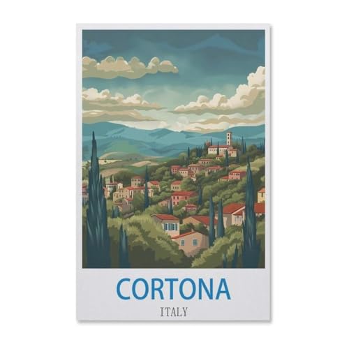 BEAYODKP Malen nach Zahlen，Vintages Reiseplakat Cortona Italien，Kit für Erwachsene Kinder Anfänger DIY Leinwand Malen nach Zahlen für Kein Rahmen（30x40cm）-F84 von BEAYODKP