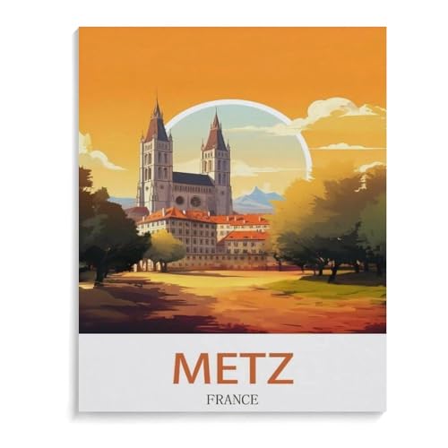 BEAYODKP Malen nach Zahlen，Vintages Reiseplakat Metz Frankreich，Kit für Erwachsene Kinder Anfänger DIY Leinwand Malen nach Zahlen für Kein Rahmen（20x30cm）-I24 von BEAYODKP