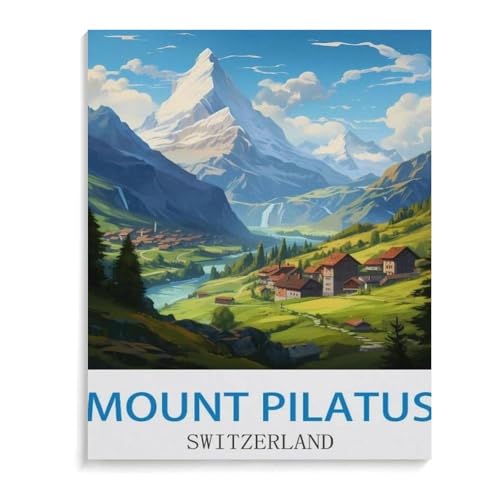 BEAYODKP Malen nach Zahlen,Vintages Reiseplakat Mount Pilatus Schweiz,diy malen nach zahlen erwachsene landsch Mit Pinsel und Acrylfarbe Kits Theme Digital Home Wall Artwork(40x50cm-K6 von BEAYODKP