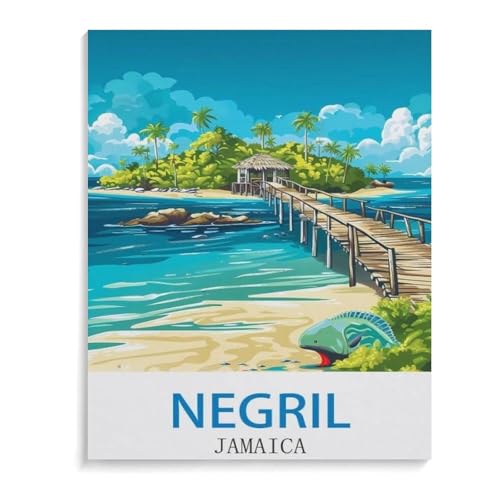 BEAYODKP Malen nach Zahlen，Vintages Reiseplakat Negril Jamaika，diy malen nach zahlen erwachsene landsch Mit Pinsel und Acrylfarbe Kits Theme Digital Home Wall Artwork（20x30cm）-I46 von BEAYODKP