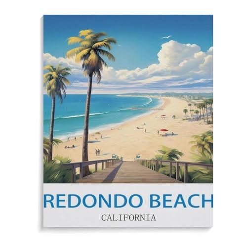 BEAYODKP Malen nach Zahlen，Vintages Reiseplakat Redondo Beach Kalifornien，diy malen nach zahlen erwachsene landsch Mit Pinsel und Acrylfarbe Kits Theme Digital Home Wall Artwork（30x40cm）-J66 von BEAYODKP