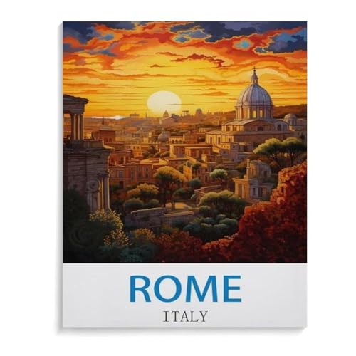 BEAYODKP Malen nach Zahlen，Vintages Reiseplakat Roms Italien，diy malen nach zahlen erwachsene landsch Mit Pinsel und Acrylfarbe Kits Theme Digital Home Wall Artwork（30x40cm）-I66 von BEAYODKP