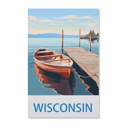 BEAYODKP Malen nach Zahlen，Vintages Reiseplakat Wisconsins，Kit für Erwachsene Kinder Anfänger DIY Leinwand Malen nach Zahlen für Kein Rahmen（50x60cm）-G4 von BEAYODKP