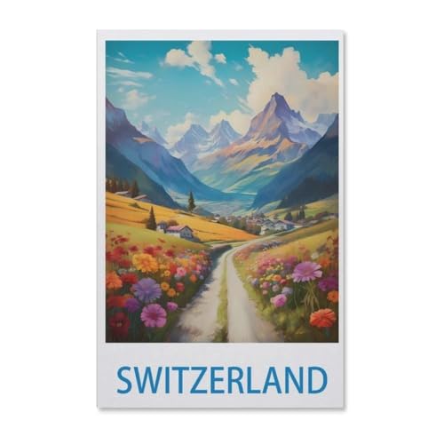 BEAYODKP Malen nach Zahlen，Vintages Reiseplakat der Schweiz，diy malen nach zahlen erwachsene landsch Mit Pinsel und Acrylfarbe Kits Theme Digital Home Wall Artwork（20x30cm）-F26 von BEAYODKP