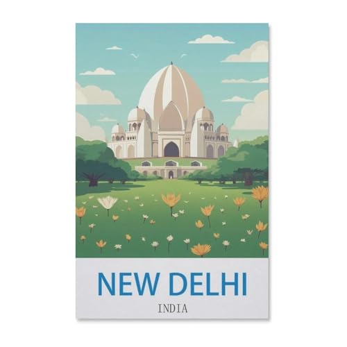 BEAYODKP Malen nach Zahlen，Vintages Reiseplakat von Neu-Delhi, Indien，Kit für Erwachsene Kinder Anfänger DIY Leinwand Malen nach Zahlen für Kein Rahmen（30x40cm）-H64 von BEAYODKP