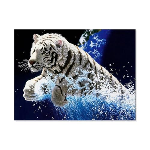 BEAYODKP Malen nach Zahlen，Weißes Tiger-Tauchtier，diy malen nach zahlen erwachsene landsch Mit Pinsel und Acrylfarbe Kits Theme Digital Home Wall Artwork（30x40cm） 11.8x15.7 pouces-J66 von BEAYODKP