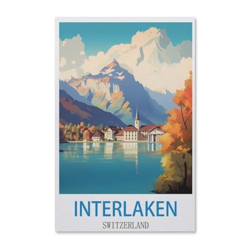 BEAYODKP Malen nach Zahlen Kits，Interlaken Vintage Reiseplakat Schweiz，DIY Acrylmalerei nach Zahlen für Kinder & Erwachsene & Anfänger（30x40cm）-F10 von BEAYODKP